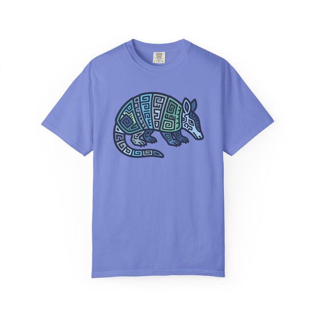Mayan Armadillo Geometric Tribal Art T-Shirt | Blue Green Graphic Tee