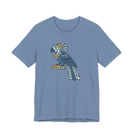 Mayan Parrot T-Shirt | Green and Gold Patterned Perched Bird Tee