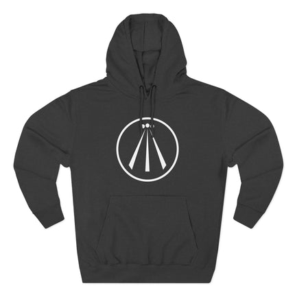 Black hoodie featuring the minimalist white Awen Celtic symbol graphic.