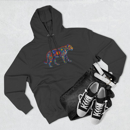 Colorful Huichol Jaguar Hoodie | Indigenous Folk Art Pullover Hoodie
