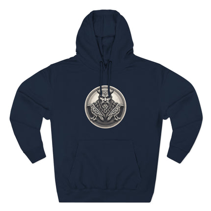 Norse Odin and raven emblem graphic print featuring Viking mythology art.