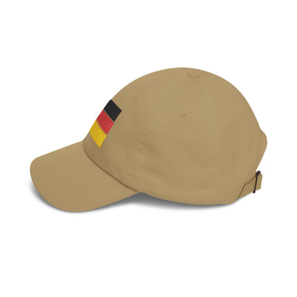 Khaki baseball cap featuring the embroidered German flag (black, red, gold) design.