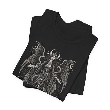 Lilith T-Shirt | Winged Gothic Figure with Serpents and Moons Tee