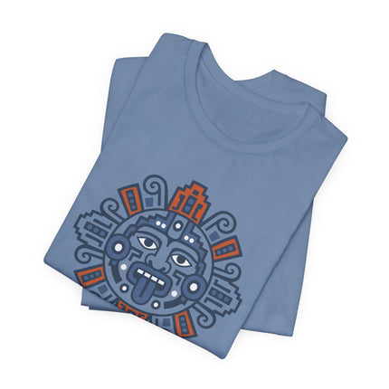 Mayan Sun T-Shirt | Rust and Gold Geometric Face with Rays Tee