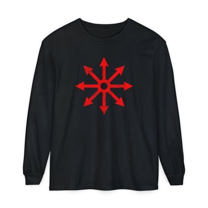 Chaos Star Long Sleeve T-Shirt | Red Eight-Arrow Symbol Graphic Tee