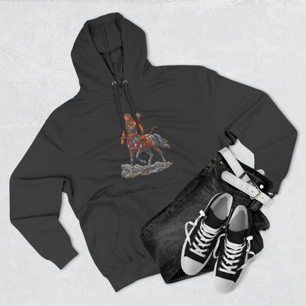 Centaur warrior archer graphic from Greek mythology on a black pullover hoodie.