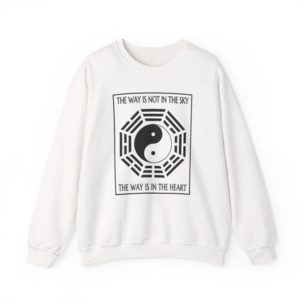 Yin Yang and Bagua graphic sweatshirt with the Taoist quote, "The Way Is In The Heart.