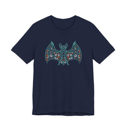 Mayan Bat T-Shirt | Teal and Gold Geometric Spread-Wing Design Tee