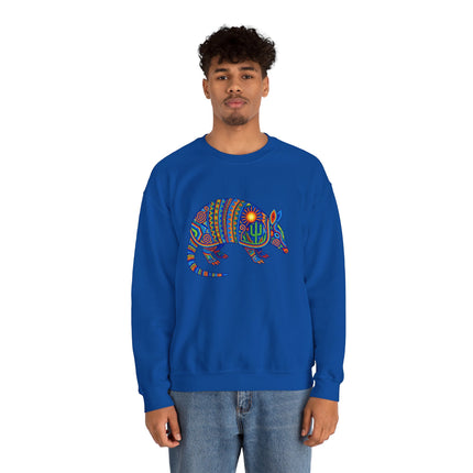 Vibrant Huichol Armadillo Sweatshirt | Dotted Mexican Folk Art Pullover Sweatshirt