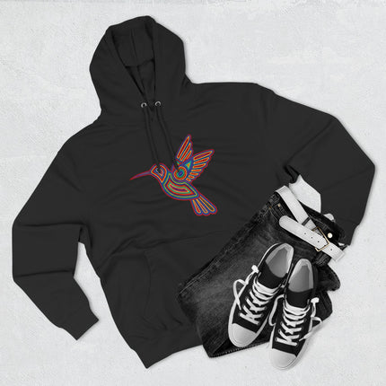 Huichol Hummingbird Art Hoodie | Colorful Indigenous Bird Symbol Pullover Hoodie
