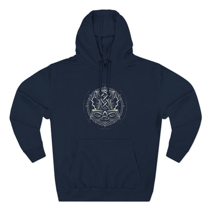 Norse knotwork symbol featuring Mjolnir and Thor on a dark Viking hoodie.