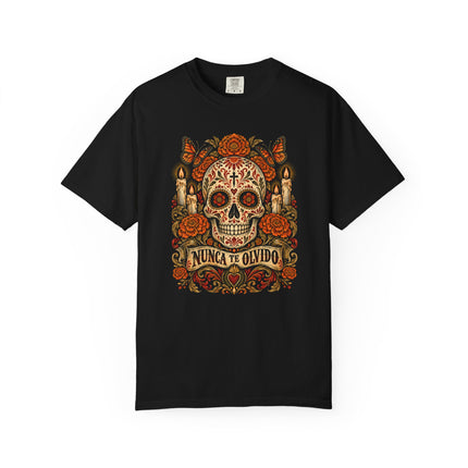Nunca Te Olvido T-Shirt | Remembrance Skull, Flowers and Candles