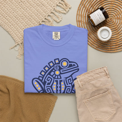 Aztec Frog T-Shirt | Green Geometric Amphibian with Gold Accents Tee