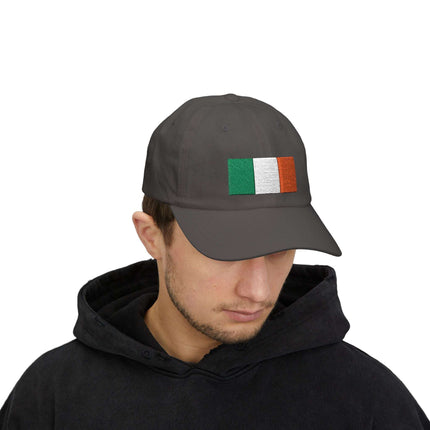 Embroidered Irish flag baseball cap with green, white, and orange tricolor design.