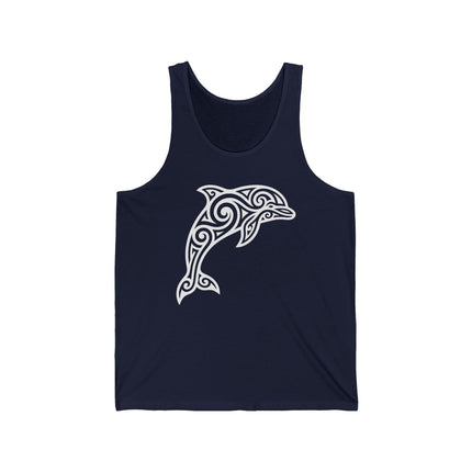 Tribal Celtic dolphin graphic featuring intricate knotwork marine art.