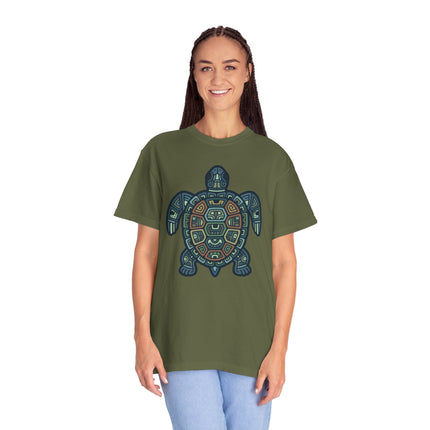 Mayan Tribal Geometric Turtle T-Shirt | Green Sea Turtle Graphic