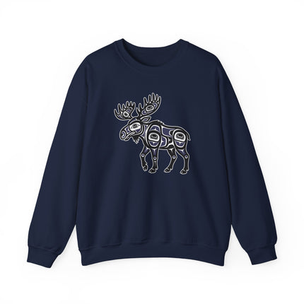 Indigenous moose artwork sweatshirt in Northwest Coast style pullover.