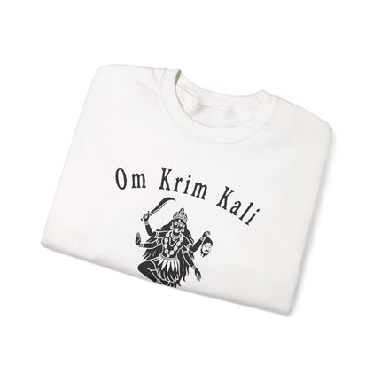 Goddess Kali Om Krim mantra art print on spiritual pullover sweatshirt.