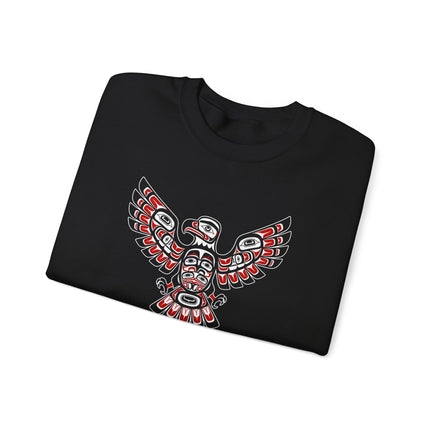 Tribal eagle spirit artwork graphic printed on a comfortable indigenous pullover sweatshirt.