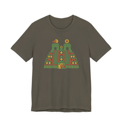 Aztec Temple T-Shirt | Red and Gold Stepped Architecture Design Tee