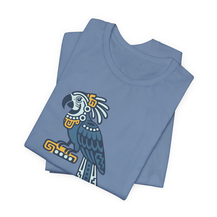 Mayan Parrot T-Shirt | Green and Gold Patterned Perched Bird Tee
