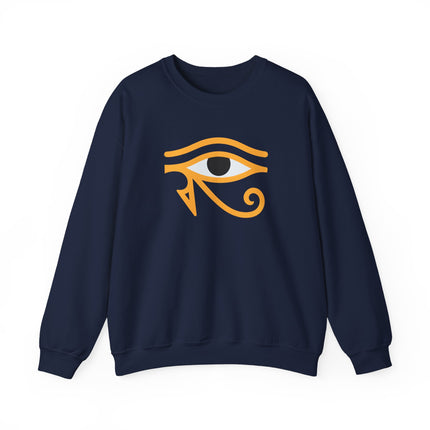 Eye of Horus graphic sweatshirt featuring ancient Egyptian symbolism print on a pullover hoodie.
