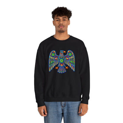 Vibrant Huichol eagle graphic featuring Mexican folk art and tribal indigenous design.