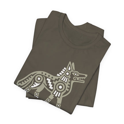 Aztec Coyote T-Shirt | Blue Geometric Mesoamerican Animal Art Tee