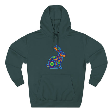 Colorful Huichol Rabbit Hoodie | Mexican Folk Art Inspired Pullover Hoodie