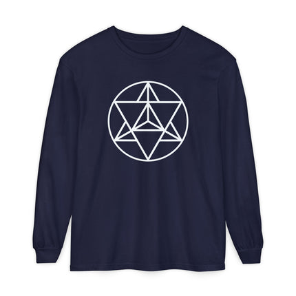 Merkaba Long Sleeve T-Shirt | White Sacred Geometry Star Graphic Tee