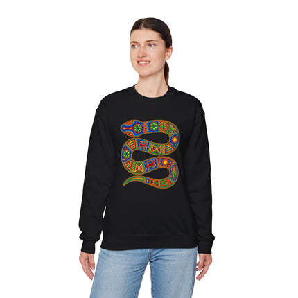 Huichol Snake Art Sweatshirt | Vibrant Indigenous Geometric Serpent Pullover Sweatshirt