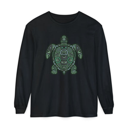 Maya Turtle Long Sleeve T-Shirt | Green Geometric Design Tee