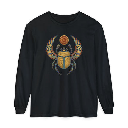 Winged Khepri Scarab Long Sleeve T-Shirt | Egyptian God Graphic Tee