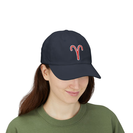 Aries Zodiac Sign Embroidered Baseball Cap | Red Symbol Black Hat