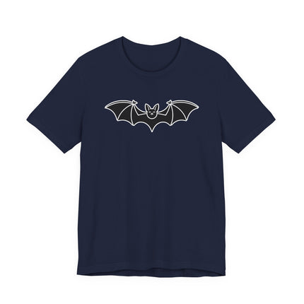 Minimalist gothic bat outline graphic tee for everyday streetwear and alternative style.