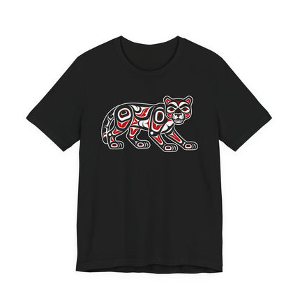 Formline art cougar graphic tee, Pacific Northwest Indigenous style design.