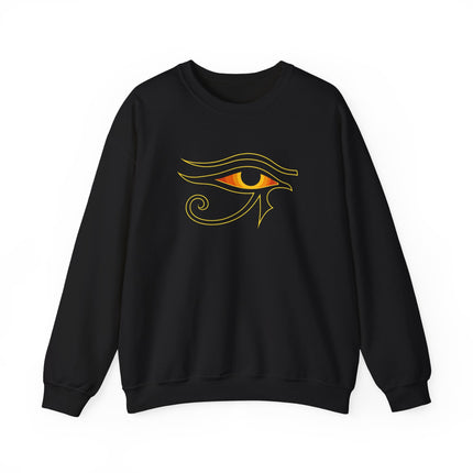 Ancient Egyptian Eye of Ra symbol on a black sweatshirt pullover design.