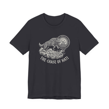 The Chase of Hati Norse Mythology T-Shirt | Viking Wolf Graphic Tee