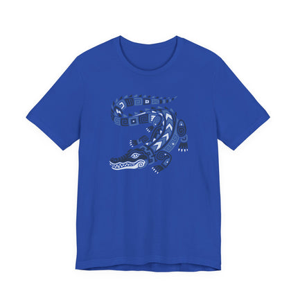 Mayan Crocodile T-Shirt | Curled Reptile with Geometric Patterns Tee