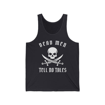 Dead Men Tell No Tales pirate skull and swords graphic tank top.