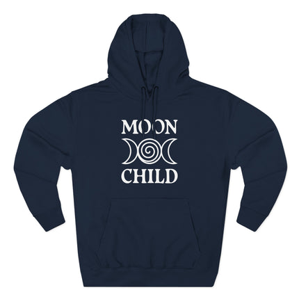 Moon Child celestial hoodie with triple moon goddess symbol print.