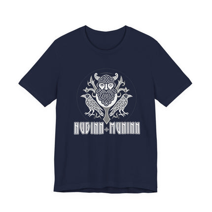 Norse Odin raven graphic tee featuring Huginn and Muninn, inspired by Viking mythology.