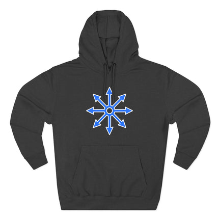 Black hoodie featuring the white eight-arrow chaos star symbol graphic.