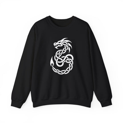 Celtic dragon knotwork graphic design on a black pullover.