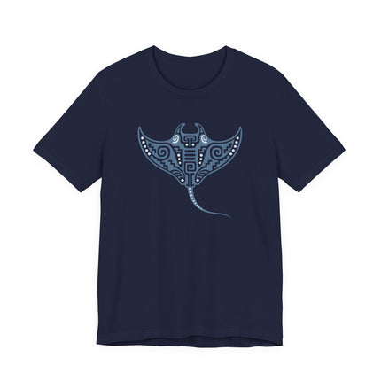 Mayan Manta Ray T-Shirt | Teal Patterned Wings and Sweeping Tail Tee