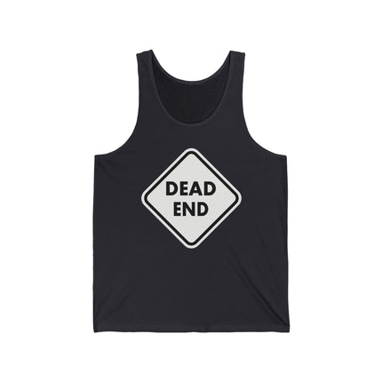 Black tank top featuring a white "Dead End" warning road sign graphic.