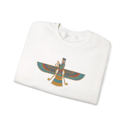 Faravahar zoroastrian winged symbol graphic sweatshirt pullover.