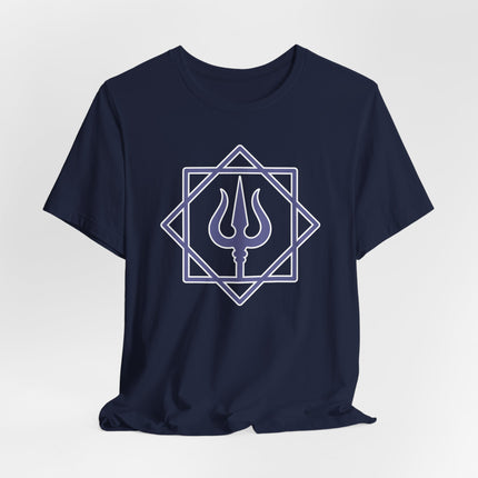 Lord Shiva Trishula geometric symbol graphic tee for Hindu spiritual wear.