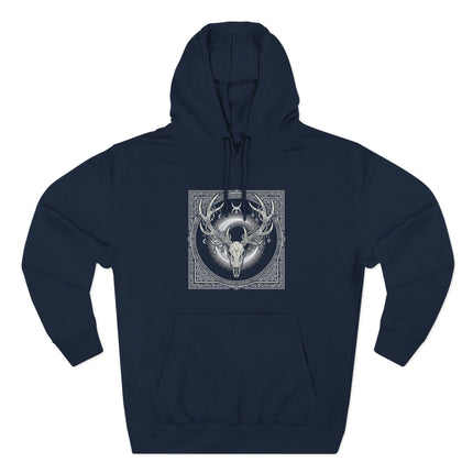 Stag Skull Art Hoodie - Antler Crown with Moon Occult Nature Design