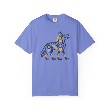Aztec Coyote T-Shirt | Teal and Blue Geometric Animal Illustration Tee